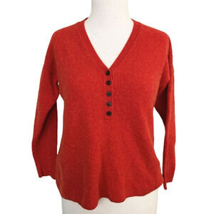 Madewell Waffle Henley Sweater Orange Long Sleeve Pullover Knitted XS